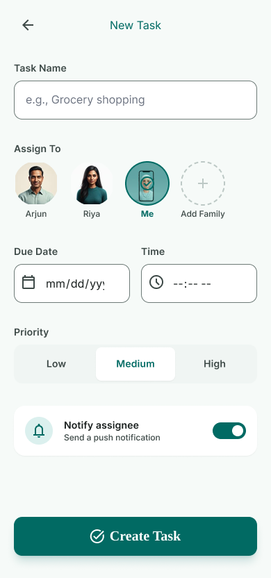 CareBridge add task screen