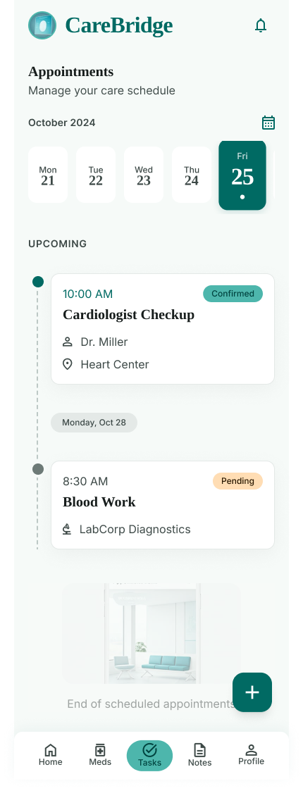 CareBridge appointments list screen