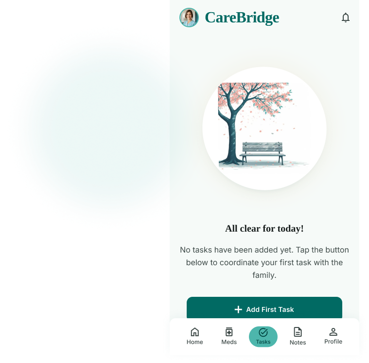 CareBridge empty state for tasks