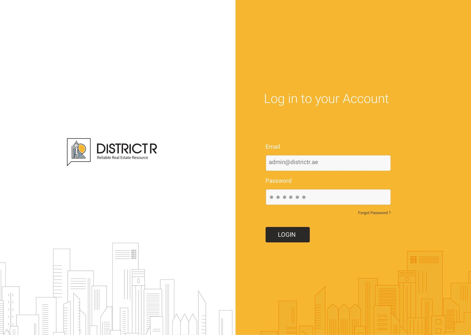 District R admin login screen