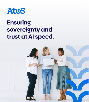 Atos brand campaign creative — team collaboration, sovereignty and trust at AI speed