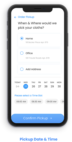 Hawa app pickup date and time screen