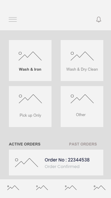 Hawa app wireframe — service selection and active orders